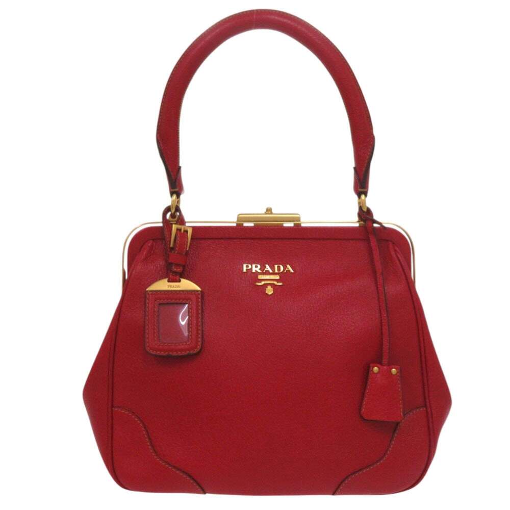Excellent condition Prada clasp purse BR3534, red pigskin with gold hardware,...